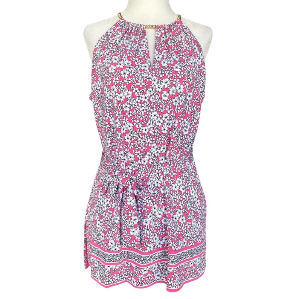 Michael Michael Kors Floral Sleeveless Blouse,  Gold Collar Accent and Tie Waist